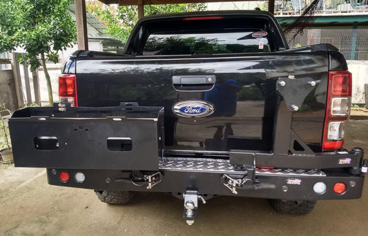 REAR BAR FORD RANGER PXII 2015+ WITH SINGLE WHEEL CARRIER & DUAL JERRY CAN HOLDER (BW80-4138)
